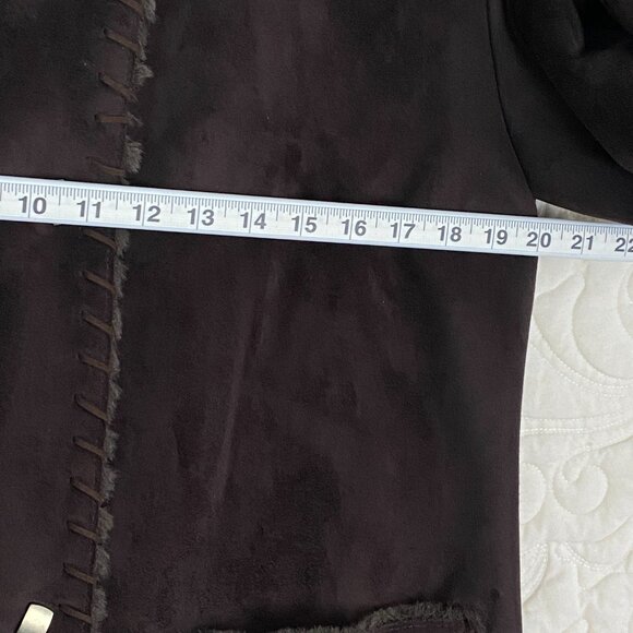 Dana Buchman Fur Lined Pea Coat Size Medium Chocolate Brown Faux Suede - Picture 9 of 12